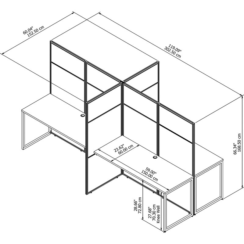 Scranton & Co Contemporary 60W 4 Person Cubicle Desk with 66