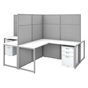 Scranton & Co Engineered Wood 60W 4 Person L Desk Set with 66&quotH Panels in White
