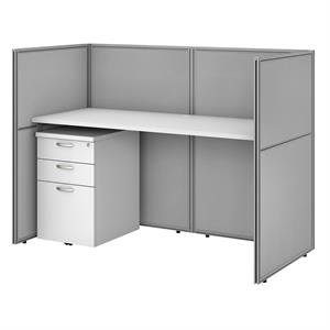 Scranton & Co Engineered Wood Cubicle Desk Set with 45H Closed Panels in White
