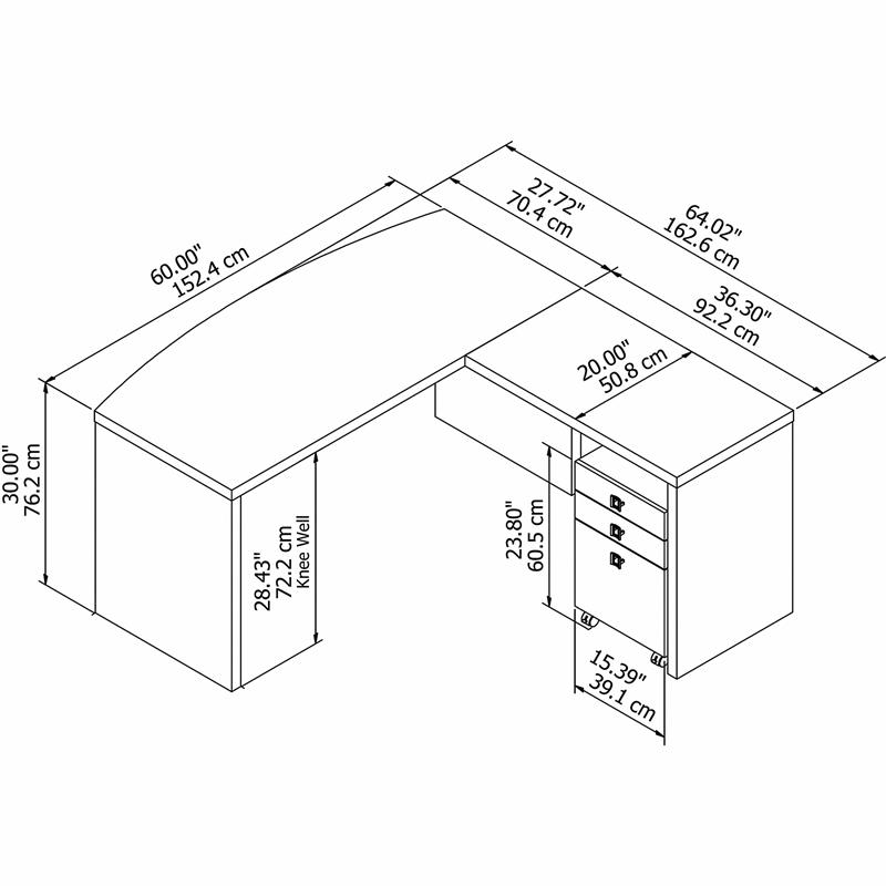 Scranton & Co Engineered Wood L-Shaped Bow Front Desk with Drawers in Gray Sand