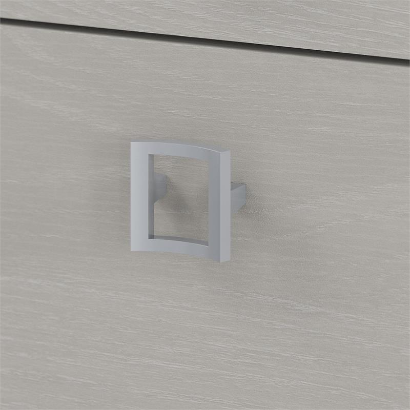 Scranton & Co Engineered Wood L-Shaped Bow Front Desk with Drawers in Gray Sand