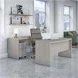 Scranton & Co Engineered Wood Bow Front Desk & Credenza w/ Drawers in Gray Sand