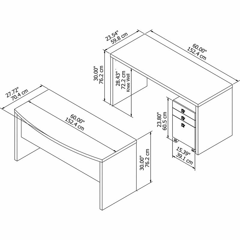 Scranton & Co Engineered Wood Bow Front Desk & Credenza w/ Drawers in Gray Sand