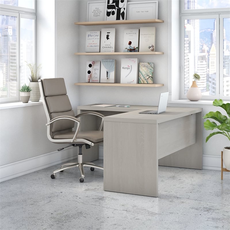 Scranton & Co Contemporary Engineered Wood L-Shaped Desk in Gray Sand