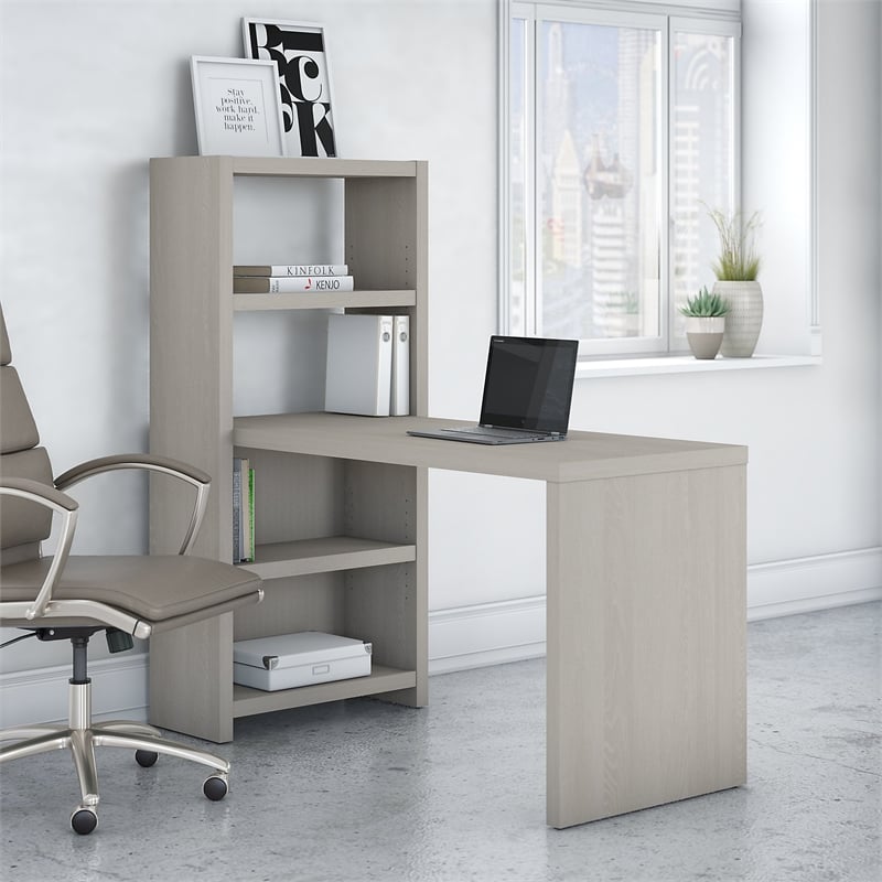 Scranton & Co Engineered Wood 56W Bookcase Desk in Gray Sand