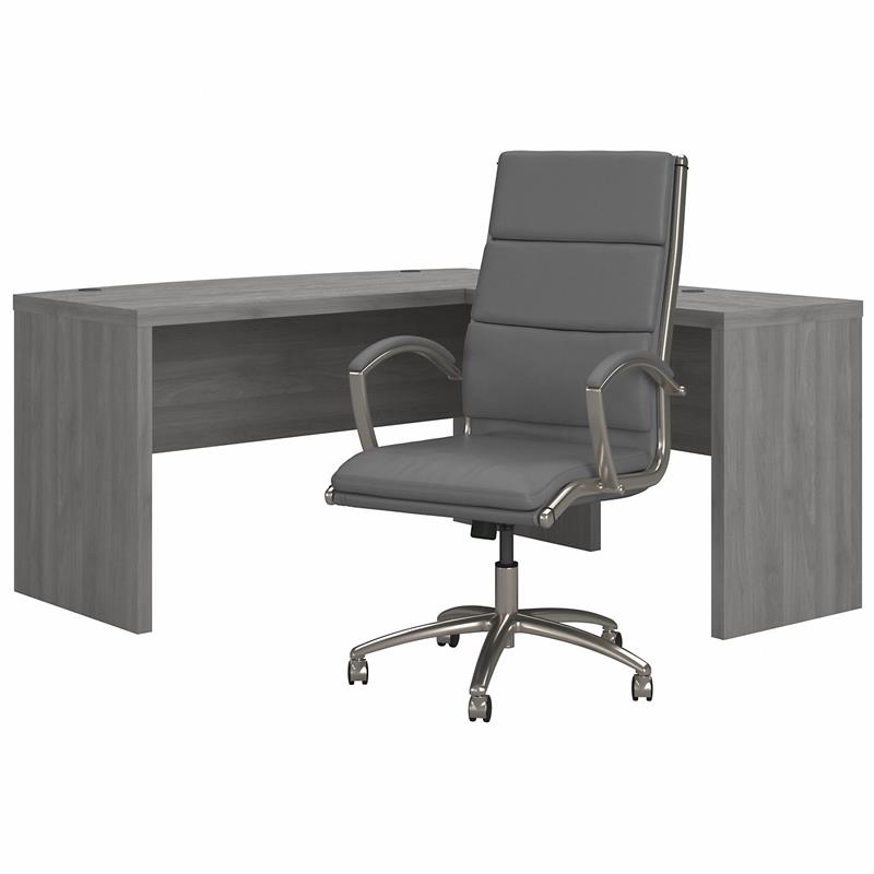 Scranton & Co Engineered Wood L-Shaped Bow Front Desk with Chair in Modern Gray