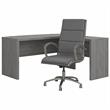 Scranton & Co Engineered Wood L-Shaped Bow Front Desk with Chair in Modern Gray