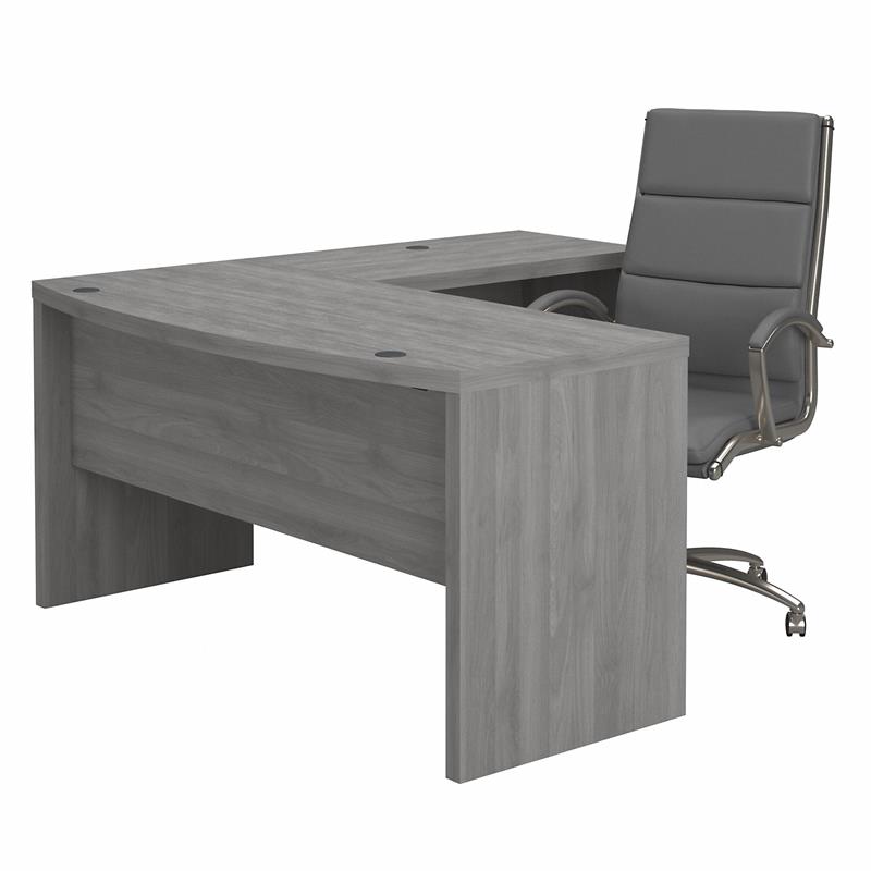 Scranton & Co Engineered Wood L-Shaped Bow Front Desk with Chair in Modern Gray