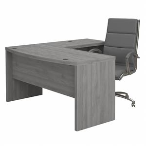 Scranton & Co Engineered Wood L-Shaped Bow Front Desk with Chair in Modern Gray
