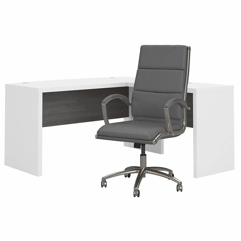 Scranton & Co Engineered Wood L-Shaped Bow Front Desk with Chair in White & Gray