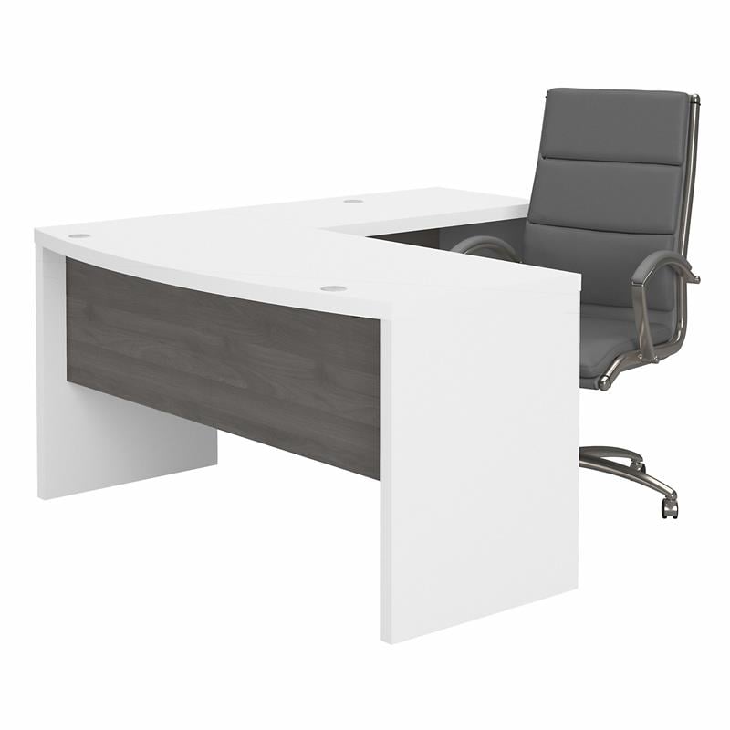 Scranton & Co Engineered Wood L-Shaped Bow Front Desk with Chair in White & Gray