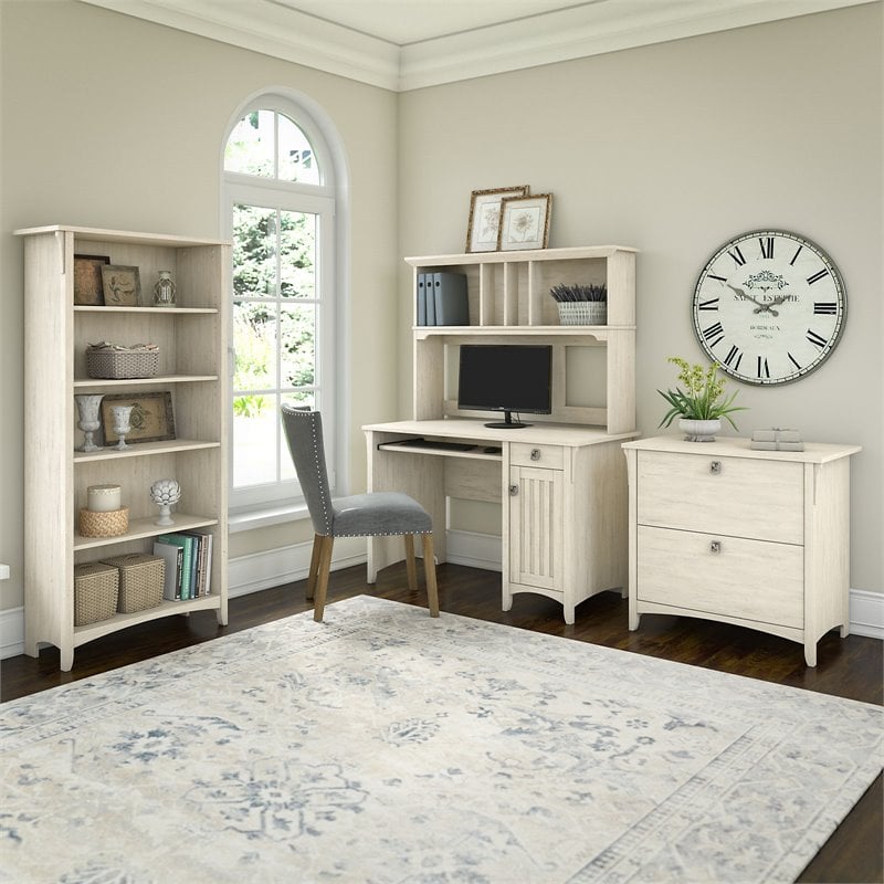 Scranton & Co Desk 4-Piece Engineered Wood Office Suite in Antique White
