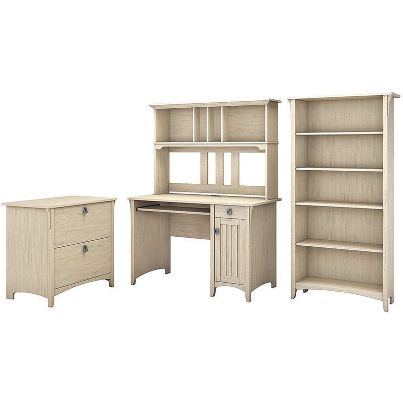 Scranton & Co Desk 4-Piece Engineered Wood Office Suite in Antique White