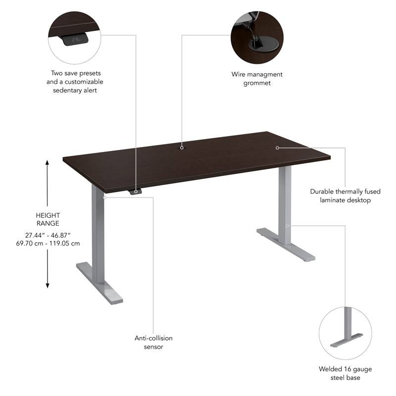 Scranton & Co Engineered Wood 60W Adjustable Standing Desk in Mocha Cherry
