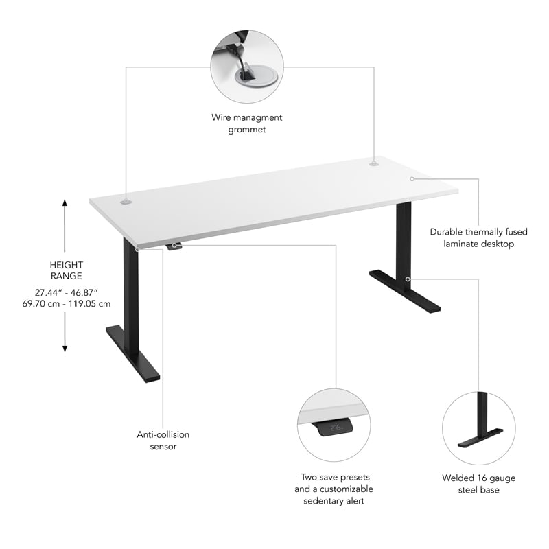 Scranton & Co Engineered Wood 72W Adjustable Standing Desk in White