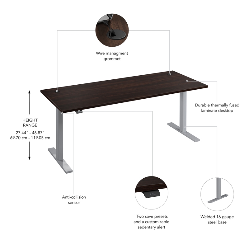 Scranton & Co Engineered Wood 72W Adjustable Standing Desk in Black Walnut