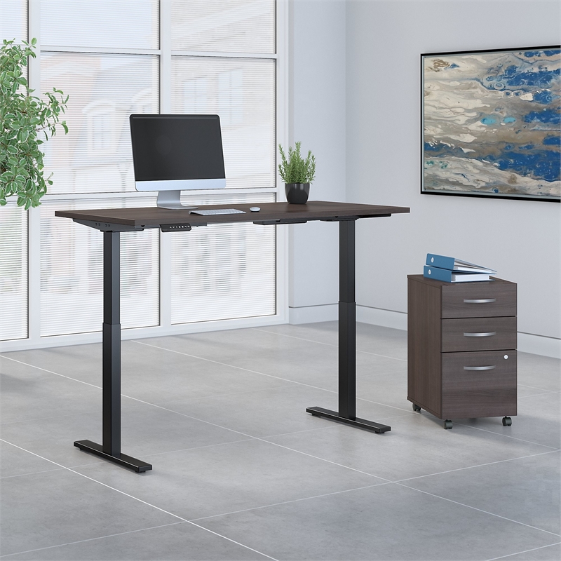 Scranton & Co 72W x 30D Height Adjustable Desk with Storage in Gray