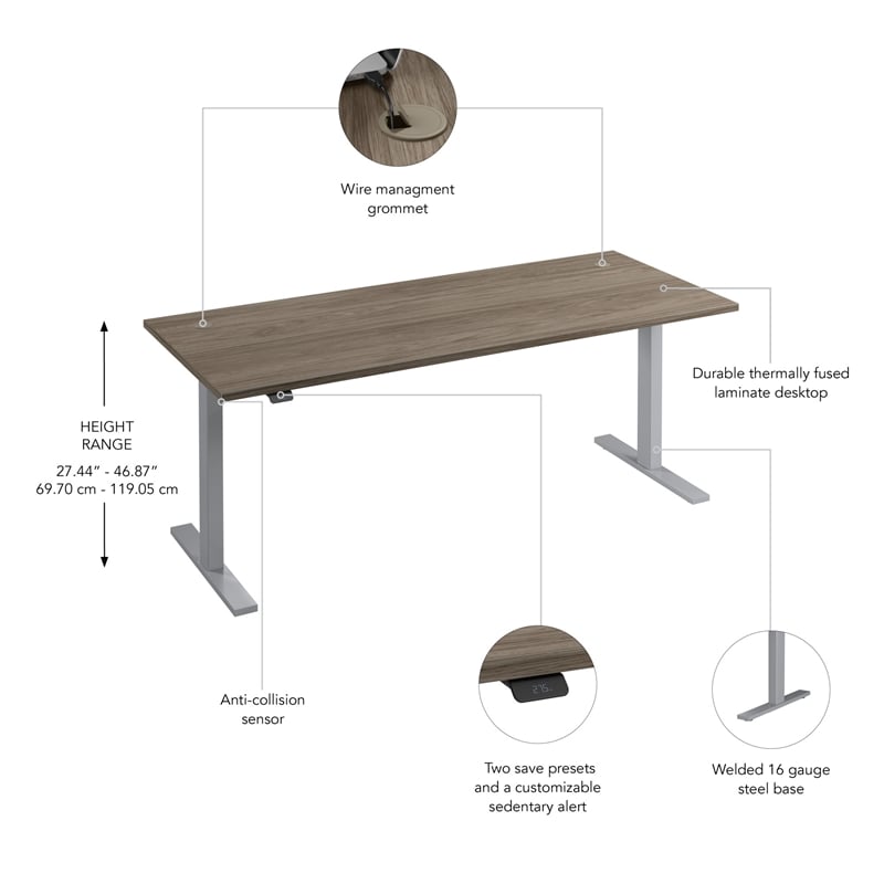 Scranton & Co Engineered Wood 72W Adjustable Standing Desk in Modern Hickory