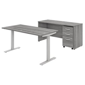 Scranton & Co Wood 60W Adjustable Desk with Credenza & Storage in Gray