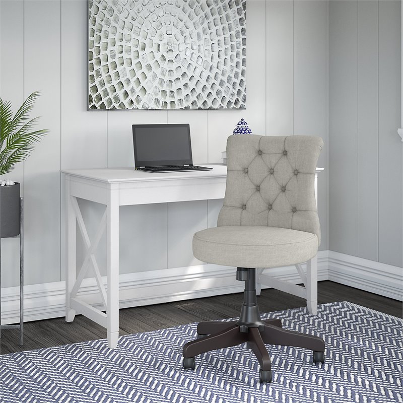 Scranton & Co Engineered Wood Writing Desk with Office Chair in White