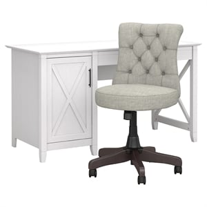 Scranton & Co Engineered Wood 54W Computer Desk and Chair Set in Pure White Oak