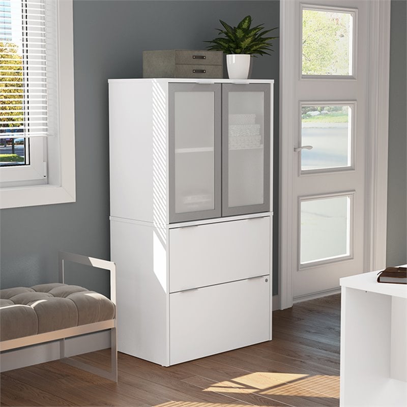 Scranton & Co 2 Drawer Door File Cabinet for Home Office in White