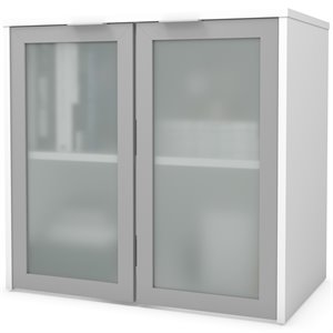 Scranton & Co 2 Frosted Glass Door 30&quot Wooden Desk Hutch in White
