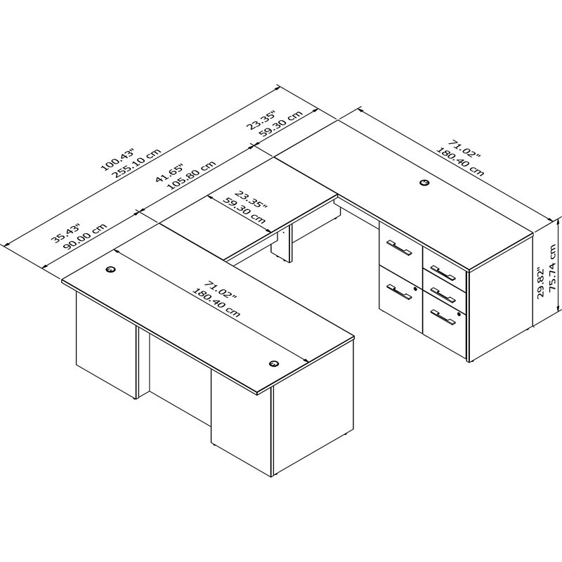 Scranton & Co Engineered Wood 72W U Shaped Desk with Drawers in Modern Hickory