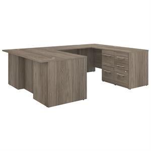 Scranton & Co Engineered Wood 72W U Shaped Desk with Drawers in Modern Hickory