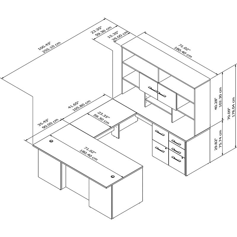 Scranton & Co Engineered Wood 72W U Shaped Desk with Hutch in Modern Hickory