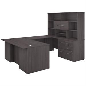 Scranton & Co Engineered Wood 72W U Shaped Desk with Hutch in Storm Gray