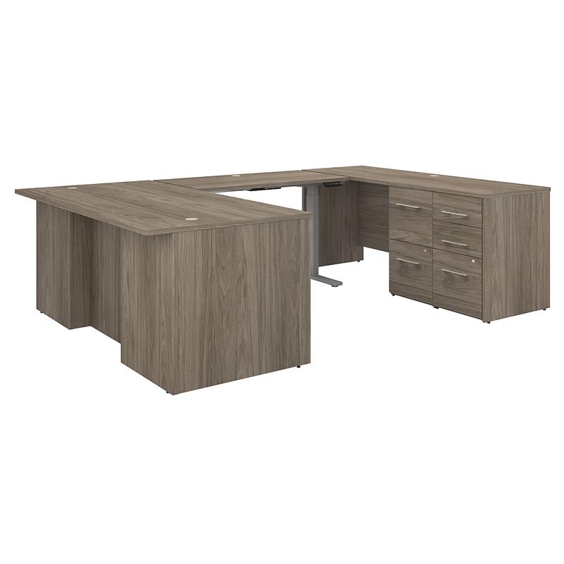 Scranton & Co Engineered Wood Height Adjustable U Shaped Desk in Modern Hickory