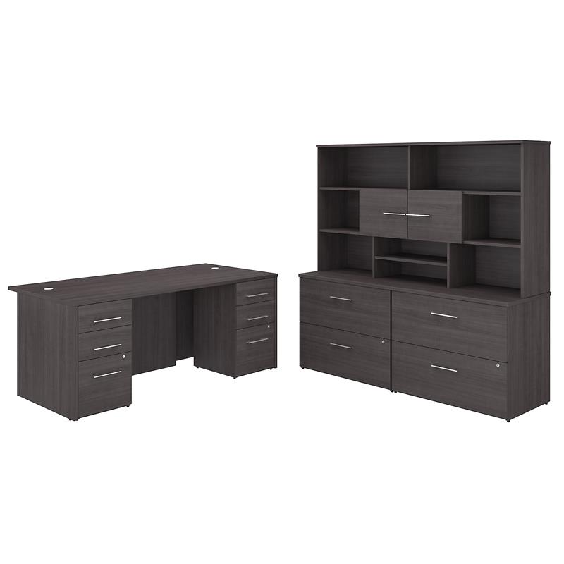 Scranton & Co Engineered Wood 72W Executive Desk with Storage in Storm Gray