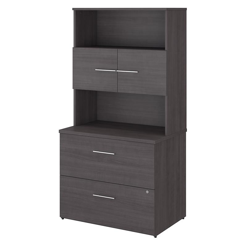Scranton & Co Engineered Wood Lateral File Cabinet with Hutch in Storm Gray