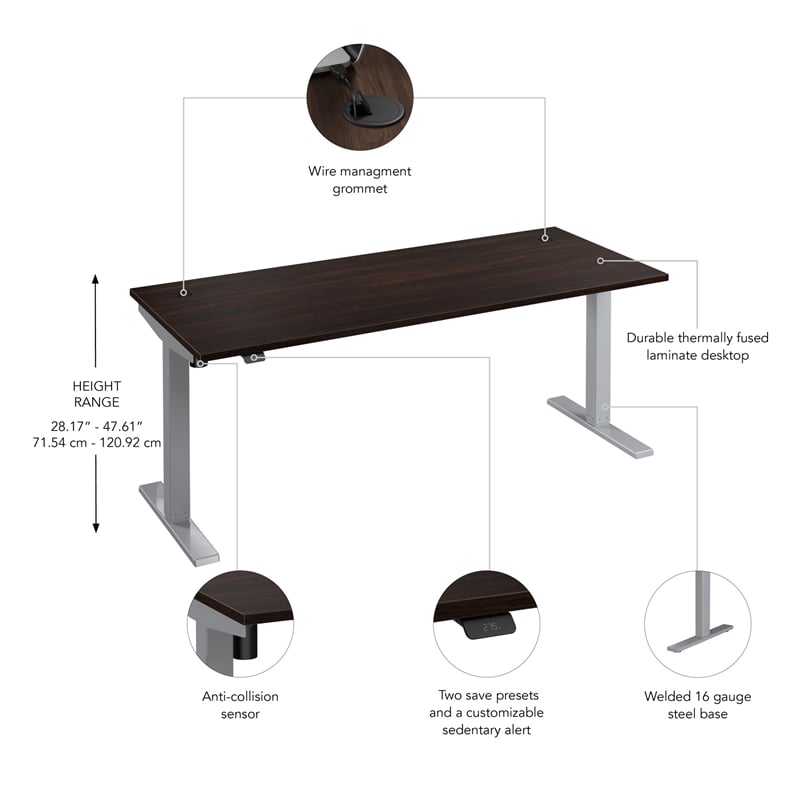 Scranton & Co Engineered Wood 72W Adjustable Standing Desk in Black Walnut