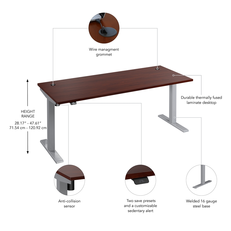 Scranton & Co Engineered Wood 72W Adjustable Standing Desk in Hansen Cherry