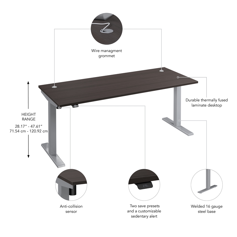 Scranton & Co Engineered Wood 72W Adjustable Standing Desk in Storm Gray