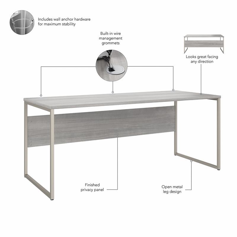 Scranton & Co Engineered Wood 72W Desk with Storage and Drawers in Platinum Gray