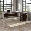 Scranton & Co Wood 72W L-Shaped Table Desk with Drawers in Black Walnut