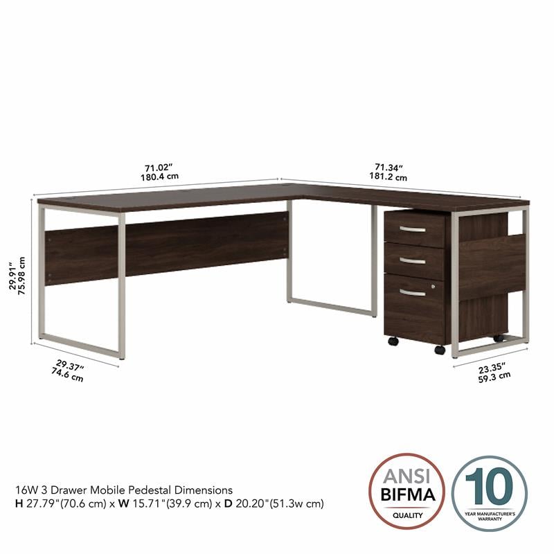 Scranton & Co Wood 72W L-Shaped Table Desk with Drawers in Black Walnut