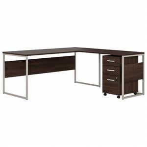 Scranton & Co Wood 72W L-Shaped Table Desk with Drawers in Black Walnut