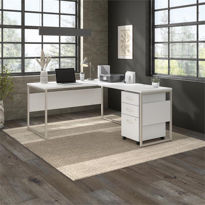 Scranton & Co Engineered Wood 60W L-Shaped Table Desk with Drawers in White
