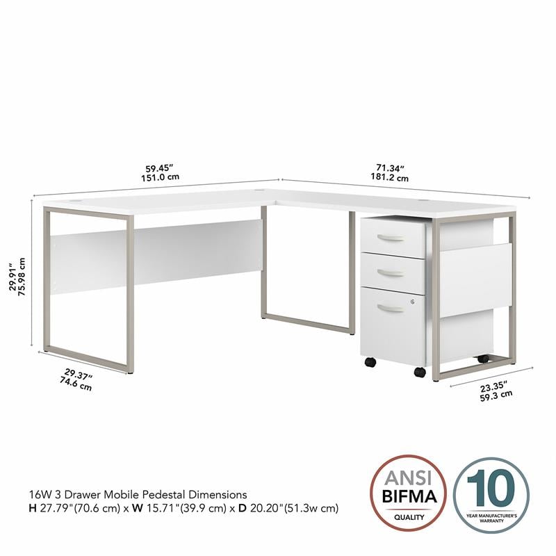 Scranton & Co Engineered Wood 60W L-Shaped Table Desk with Drawers in White