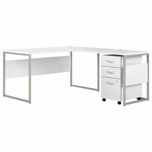 Scranton & Co Engineered Wood 60W L-Shaped Table Desk with Drawers in White