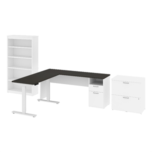 Scranton & Co 72&quot L-Shaped Engineered Wood Standing Desk Set in Deep Gray/White
