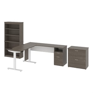Scranton & Co 72&quot L-Shaped Engineered Wood Standing Desk Set in Bark Gray/White