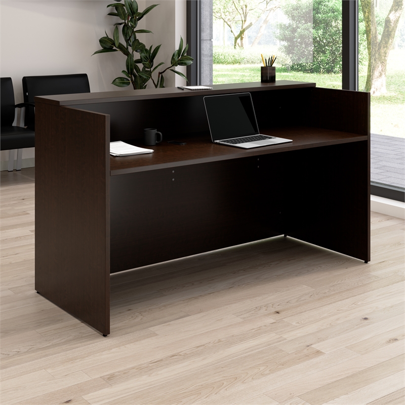 Scranton & Co Wood 72W x 30D Reception Desk with Shelf in Mocha Cherry