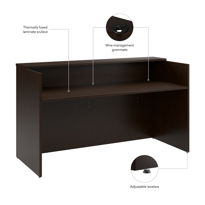 Scranton & Co Wood 72W x 30D Reception Desk with Shelf in Mocha Cherry