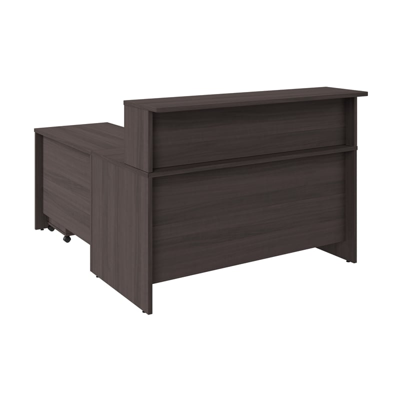 Scranton & Co Wood 60W x 72D L Reception Desk with Drawers in Storm Gray