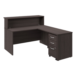 Scranton & Co Wood 60W x 72D L Reception Desk with Drawers in Storm Gray